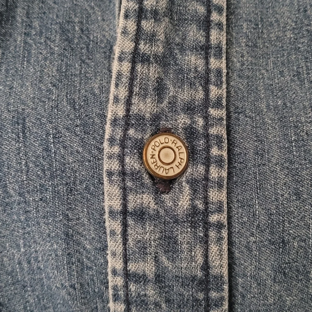 Polo Ralph Lauren 90s Mens Dungaree Workshirt‎ Medium Wash Denim Button Up